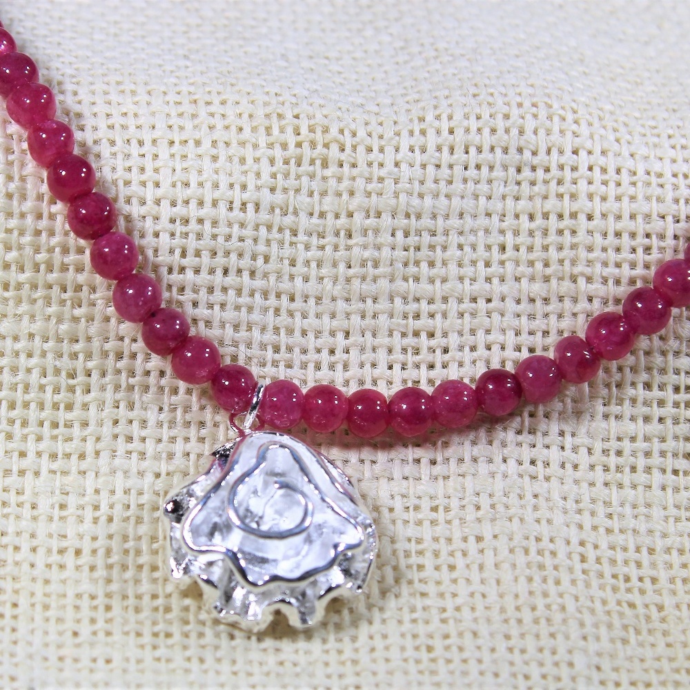 Ruby necklace with Sterling silver flower necklace